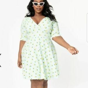 Unique Vintage Mint Lemon Print Delores dress 2x